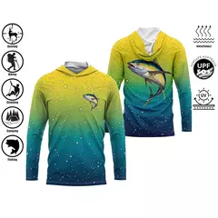 UPF 50 + proteção Uv Tops de secagem rápida, camisa de pesca com capuz respirável fina para uso ao ar livre, manga longa, camisa de impressão de desempenho - loja online