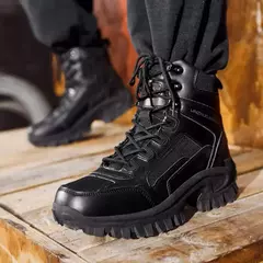 Botas táticas impermeáveis masculinas, Combat Ankle Boot, Sapatos de segurança de trabalho, Trekking, Preto, Trekking, Tamanho grande
