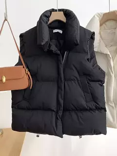 Imagem do Jaqueta casual grossa solta feminina, casaco com gola simulada, zíper para cima, colete quente sólido, jaqueta puffer, outono, inverno, 2023
