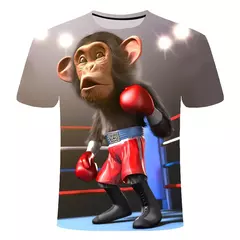 Camiseta masculina de manga curta com estampa de macaco 3D, gola redonda, blusa solta extragrande, roupa divertida, moda verão, nova na internet