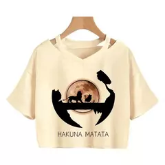 Disney o rei leão colheita topo t camisa recortada harajuku camiseta hakuna matata tshirt feminino topo t roupas femininas - comprar online