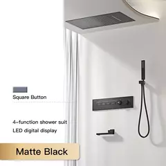 Sistema de chuveiro de bronze preto de luxo wall-mounted led display digital design frio & quente duplo-controle de 4 funções torneira de chuveiro de teto - loja online