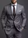 Fatos de negócios cinza escuro dos homens, feitos sob medida, slim fit, entalhado lapela, sking noivo, 2 peças conjuntos, clássicos Blazers masculinos, traje, Homme
