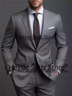 Fatos de negócios cinza escuro dos homens, feitos sob medida, slim fit, entalhado lapela, sking noivo, 2 peças conjuntos, clássicos Blazers masculinos, traje, Homme