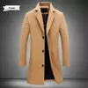 Casaco longo de algodão masculino, à prova de vento, Monocromático, Lã, Blended, Casual, Moda empresarial, Tamanho 5XL, Novo, Outono, Inverno, 2022