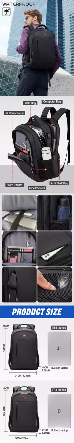 SWISS MILITARY-Mochila impermeável para laptop USB de grande capacidade 17 "para homens, mochila de negócios de moda para escola, mochila - Wolf Magazine
