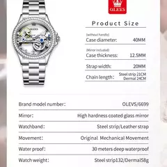 OLEVS Relógio Mecânico Automático para Mulheres, Relógio Transparente, Big Dial Design, Bracelet Set, Presente de Luxo, 40mm, 6699 - loja online