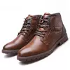 Botas de couro retrô masculinas, sapatos de cano alto, sapatos casuais para trabalho ao ar livre, botas de motocicleta punk plus size, inverno