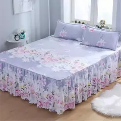 Imagem do Conjunto de Colcha de Algodão com Bordado, Saia de Cama, Fronhas, Capa de Folha, Rei, Rainha, Duplo, 1.5 m, 1.8 m, 2m, 3 Peças por Conjunto