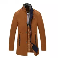 Imagem do Casaco de lã quente grosso masculino, casacos casuais inteligentes, gola alta, cachecol destacável, moda Exterior, outono, inverno