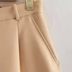 TRAF-Bermudas de cintura alta para mulheres, bolsos laterais, dardos dianteiros, vintage, com zíper, calças curtas femininas, moda na internet