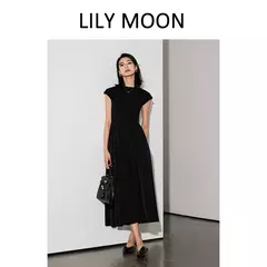 LILYMOON-vestido longo de emenda francês, saia de cintura alta, preto, fino, temperamento, cem, moda, verão