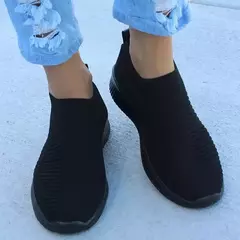 2024 novos sapatos casuais moda tênis para mulheres andando cor sólida tênis feminino deslizamento em meia senhoras sapatos planos mulher