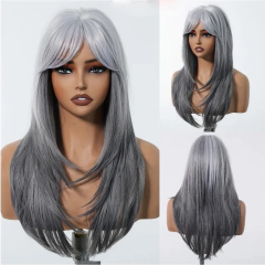 Imagem do Easihair platina perucas sintéticas longo cabelo reto peruca natural para mulheres perucas com franja cosplay festa resistente ao calor cabelo falso