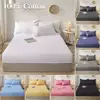 100% algodão cabido folha de cama com faixa elástica cor sólida anti-deslizamento ajustável colchão capa para cama única dupla rei rainha