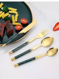 Louça de aço inoxidável com contas duplas, Rack com alça de plástico, faca de bife, garfo e colher, presentes high-end, 24PCs - Wolf Magazine