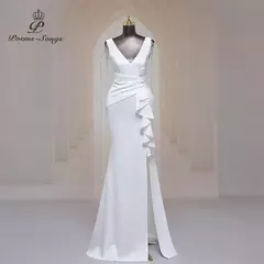 Vestido sexy de fenda lateral para mulheres, Vestido longo de baile, Ombro macio de cetim, Vestidos de noite, Vestido Maxi - comprar online