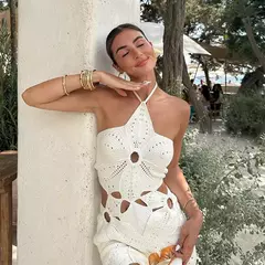 Vestido feminino de praia com alça curta, sexy oco malha sem encosto vestidos, padrão irregular, roupas de verão - Wolf Magazine