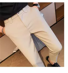 Calça de cintura elástica cor sólida para homens, calça casual slim fit, vestido de festa social, roupas de negócios de alta qualidade na internet