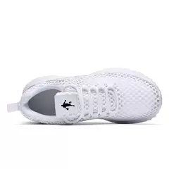 Tênis de corrida branco leve respirável masculino, tênis com renda em malha,