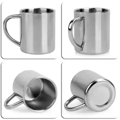 Double Wall Anti Scalding Coffee Mug, Copo de bebida inoxidável portátil isolado, Aço potável, Polimento Beer Tea Juice, 220ml