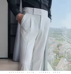 Homens estilo britânico ternos calças novo masculino sólido calças de cintura alta alta qualidade formal magro ajuste negócio casual terno calças na internet