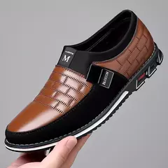 Sapatos masculinos de couro para slip-on, sapatos de sola macia, casual para negócios, escritório clássico, costura elegante