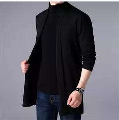 Masculino estilo longo lã camisola x-long malha suéter casacos de cor sólida sweatercoat masculino malha cardigan - comprar online