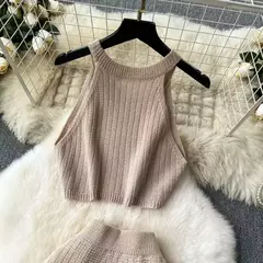 Vestido de praia feminino de tricô de cor sólida, regata, fenda de textura, terno protetor solar, escavar moda praia, encobrir, novo estilo - Wolf Magazine