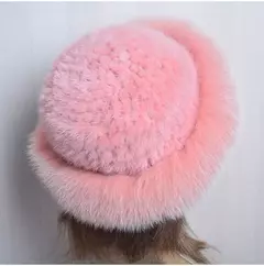 Imagem do Chapéu de pele de vison genuíno para mulheres gorro de malha natural de luxo chapéu de malha artesanal pele de raposa real moda inverno quente, novo