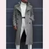 Casaco de trespassado duplo masculino, casaco longo, sobretudo com mistura de lã, casacos brancos, streetwear, jaqueta solta, moda festa