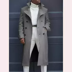 Casaco de trespassado duplo masculino, casaco longo, sobretudo com mistura de lã, casacos brancos, streetwear, jaqueta solta, moda festa