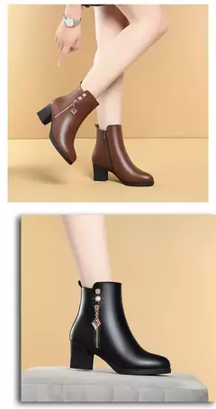 Botas femininas de pelúcia em couro genuíno, botas curtas de neve, marca de sa - comprar online