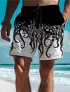 Calções de tabuleiro estampado polvo masculino, calções havaianos, calções de natação com cordão, conforto, respirável, férias, moda
