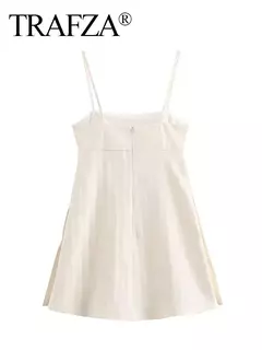 TRAFZA-Vestido Feminino Sem Costas, Vestido Linha A, Curto, Chique, Elegante, Voar, Voar, Listrado, Verão, 2022 - comprar online