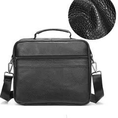 Bolsa de ombro de couro genuíno para homens Bolsa preta de couro, saco do mensageiro do escritório do negócio, saco crossbody masculino - Wolf Magazine