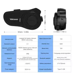 Velconn x9 malha interfone capacete da motocicleta fone de ouvido bluetooth para 6 pilotos 1500m completo duplex falando música compartilhamento rádio fm ip65