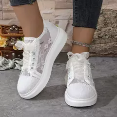 Tênis de lona respirável para mulheres, sapatos brancos casuais, sapatos de grife, nova moda, verão, 2024 - comprar online
