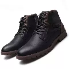 Botas de couro retrô masculinas, sapatos de cano alto, sapatos casuais para trabalho ao ar livre, botas de motocicleta punk plus size, inverno - loja online