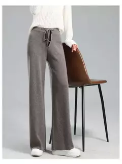 Calça feminina de malha elástica de cintura alta, até o tornozelo, grossa, quente, chique, casual, básica, macia, reta, moda coreana - loja online