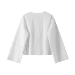 Camisas casuais de linho com renda para mulheres, oco, gola V, blusas de manga comprida, tops para senhora, streetwear, novo, primavera, 2022 - loja online
