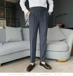 Imagem do Homens estilo britânico ternos calças novo masculino sólido calças de cintura alta alta qualidade formal magro ajuste negócio casual terno calças