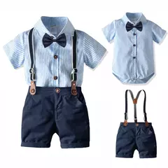 Baby Boys Gentleman Suit, roupas infantis, camisa listrada recém-nascida, shorts suspensório, roupa formal de aniversário, verão, 3-24 meses - Wolf Magazine