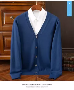 BROWON-Cardigã monocromático com decote em v masculino, suéter casual, cardigã comercial, clássico, moda coreana, roupas masculinas na internet