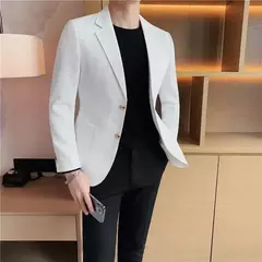 Imagem do Ternos e blazers brancos masculinos, roupas estilo coreano, casacos com seios simples, jaquetas, jaqueta de waffle masculina, roupas