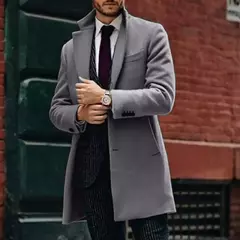 Sobretudo de lã de comprimento médio masculino, monocromático, gola alta, jaqueta solta, botão Fit, casaco de negócios, jaquetas masculinas, moda, inverno - Wolf Magazine