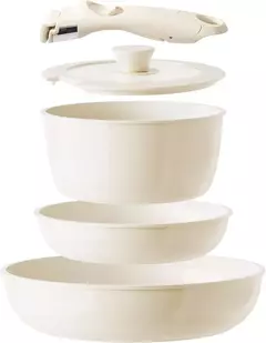 Panelas e panelas de granito antiaderentes com alça removível, panelas de cozinha ao ar livre, kit de fogão com tampa, indução, rv, camping, 5pcs