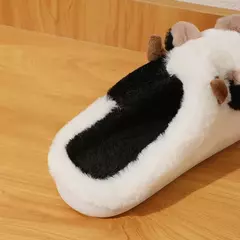 Imagem do Chinelos de pelúcia quente de vaca unisex dos desenhos animados, Mula interna antiderrapante de casal, Sapatos de algodão, Toe Wrap, Novo, Inverno
