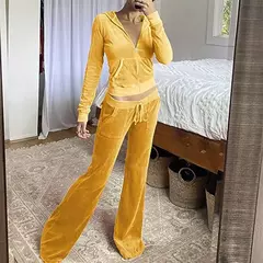 Suéter de veludo veludo de 2 peças para mulheres, calças largas, agasalho slim fit, capuz casual com zíper, jaqueta vintage, moletom - Wolf Magazine