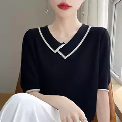 Camisa polo de malha de manga curta 100% lã pura, camiseta casual de lapela, camisa retrô fina, verão, 2024 - Wolf Magazine